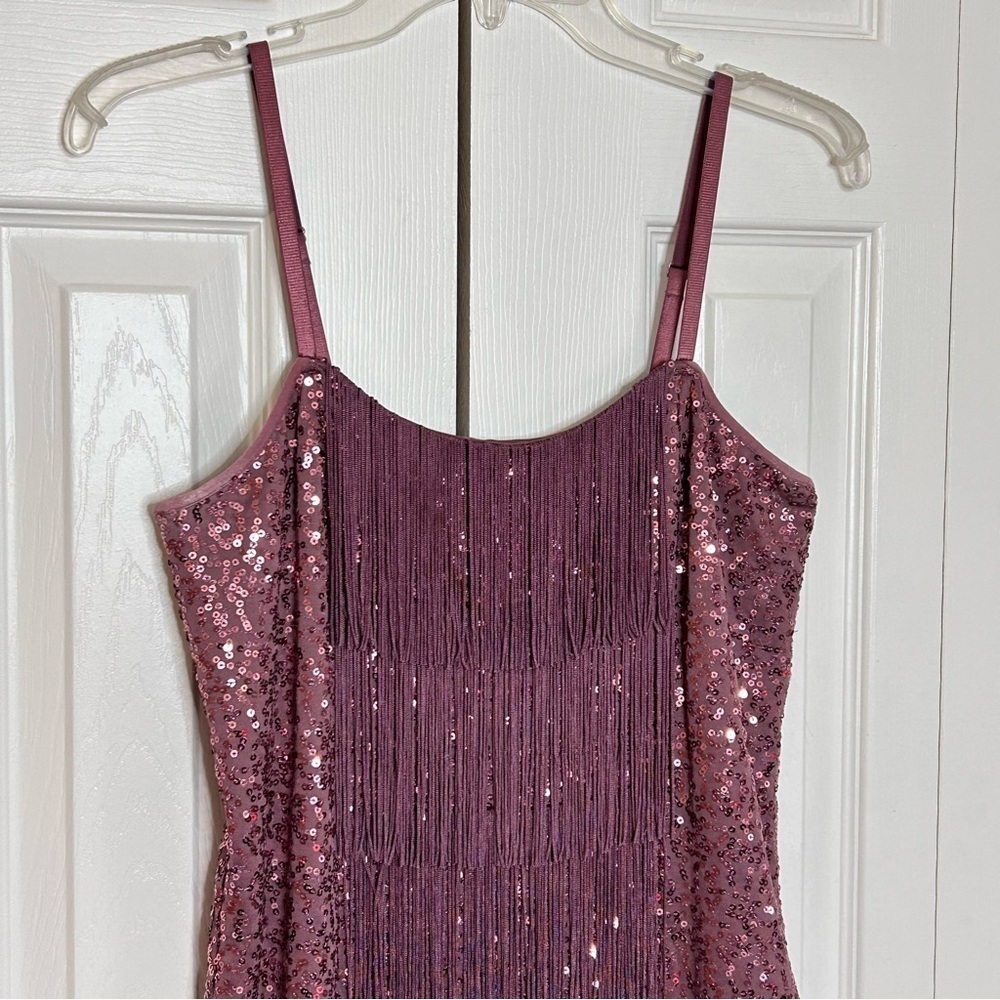 Bebe Plum Sequin Fringe Mini Dress Medium - Picture 4 of 16